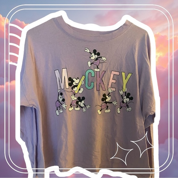 Disney Tops - Disney Cropped Long Sleeve Purple Pastel Mickey Mouse Tee